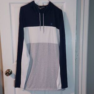 Hurley XXL Tall Men's navy, grey, white hooded long sleeve shirt w/side pockets